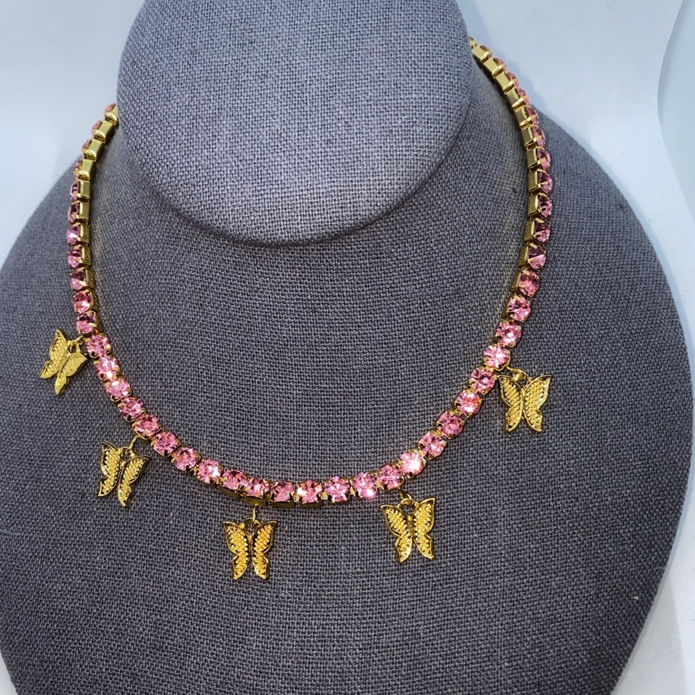 Pink and Gold Butterfly Necklace